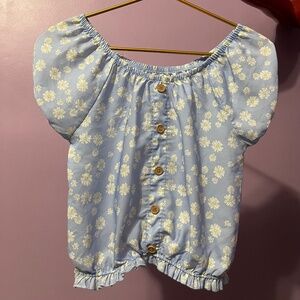 Baby Blue Daisy Peasant Blouse